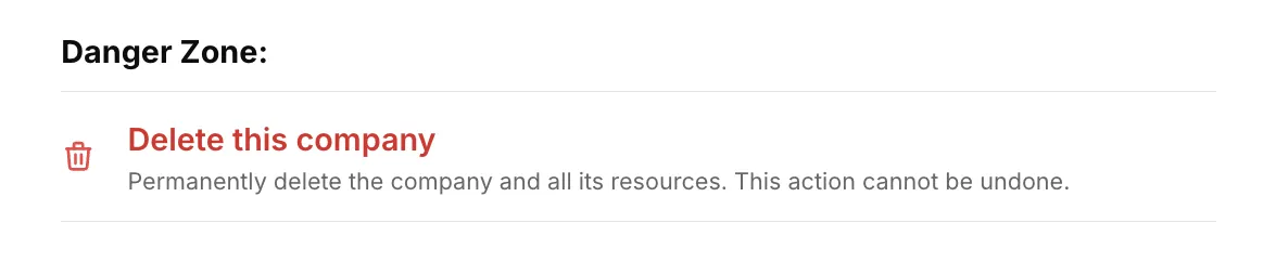 Screenshot: Danger zone in organization settings